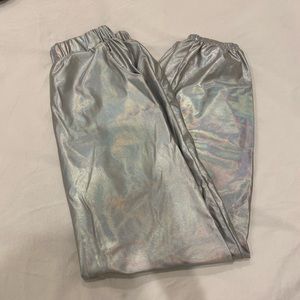 silver metallic sweatpants